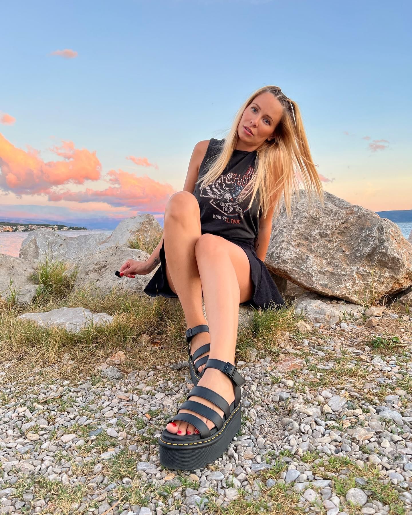 Blaire Quad Hydro Leather Platform Gladiator Sandals in Black | Dr
