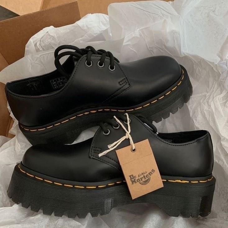 1461 Quad Smooth Leather Platform Shoes in Black | Dr. Martens™