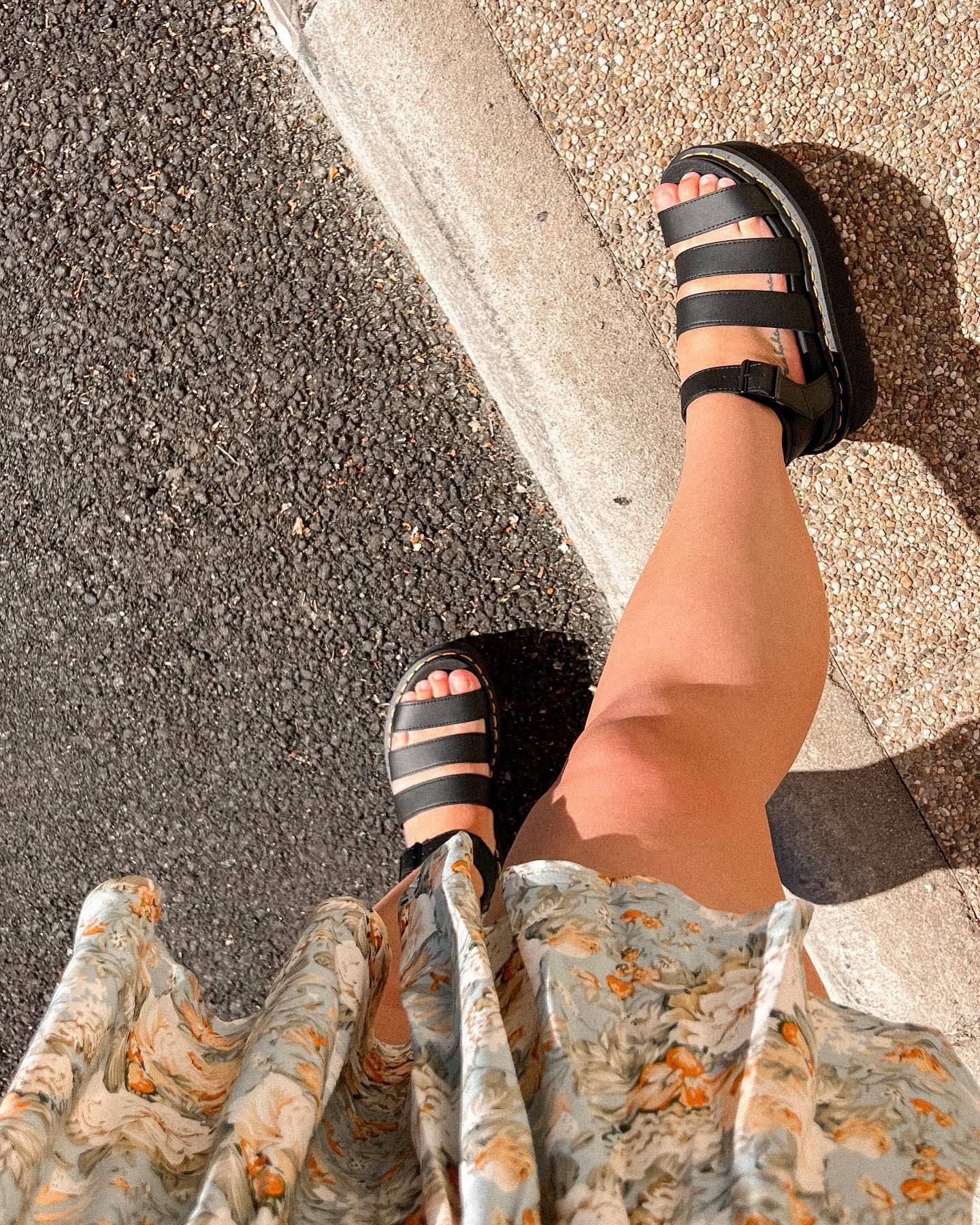 Blaire Quad Hydro Leather Platform Gladiator Sandals in Black | Dr